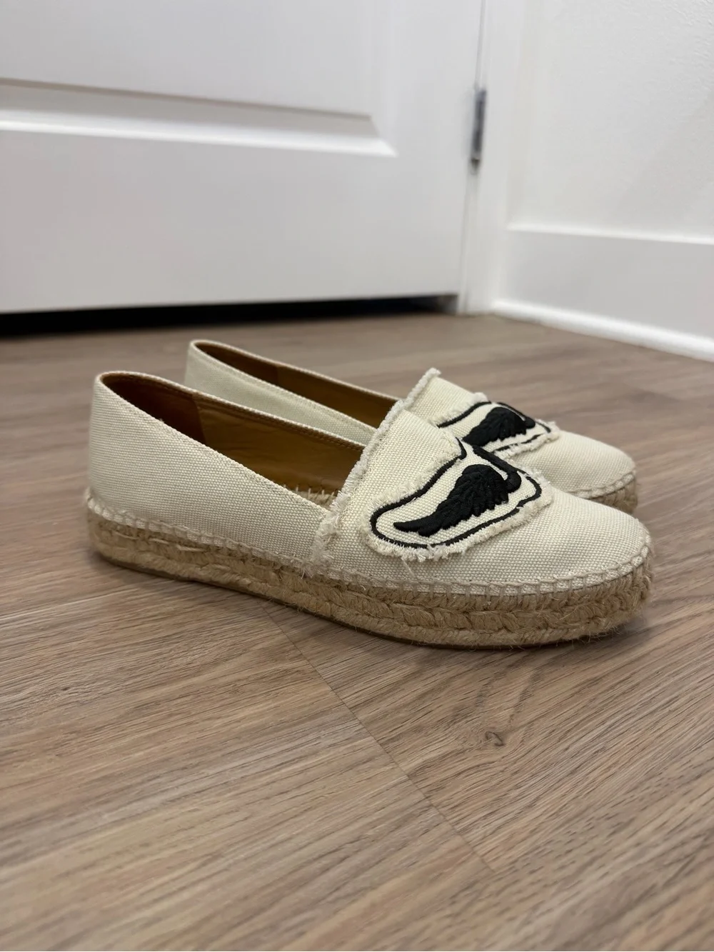 Zadig & Voltaire Cream Espadrille Loafers with Black Wing Motif